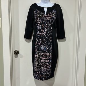 Jax Black with Pink/Tan & Blue Sheath Dress Size 6
